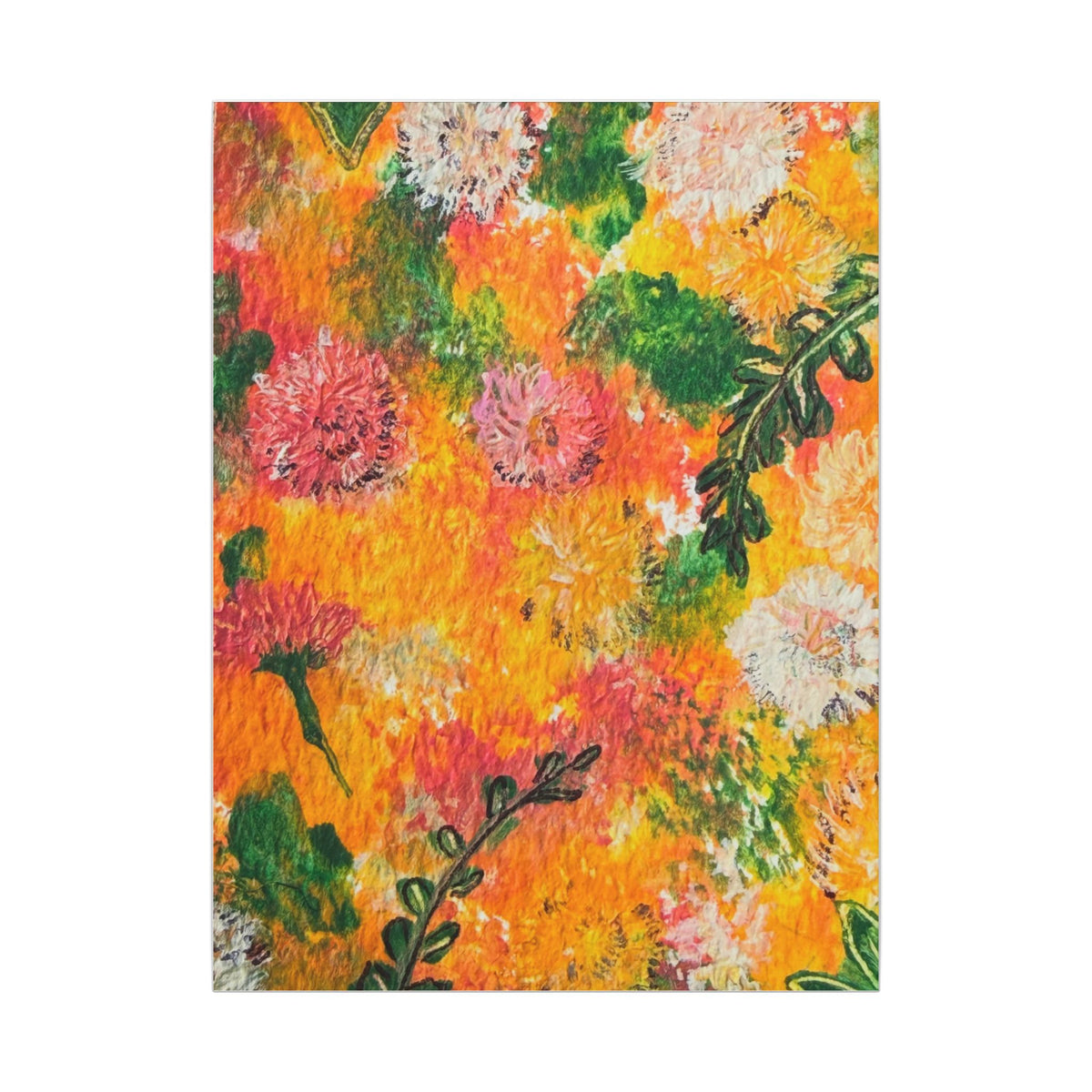 Vertical Canvas Print, 8×10" to 24×32" Bright Floral Pattern | Original Art